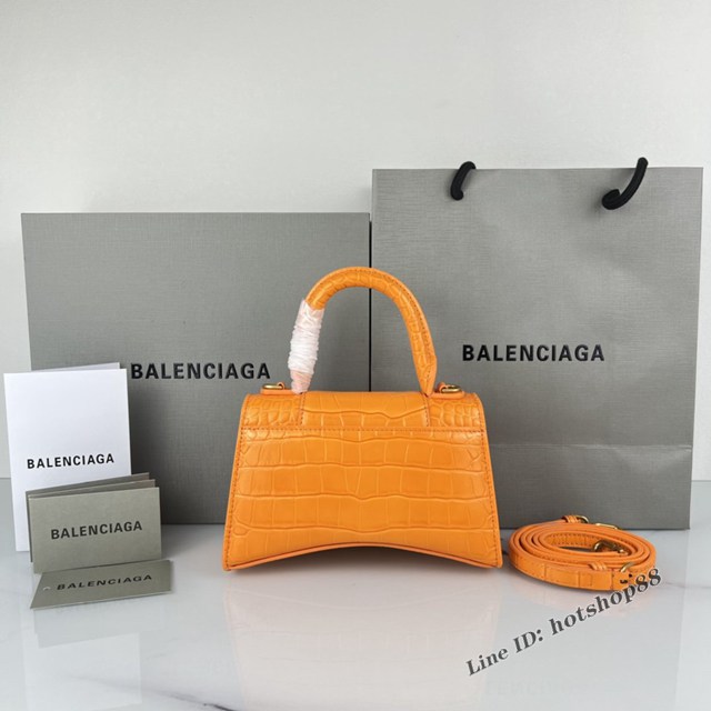 Balenciaga專櫃爆款橙色鱷魚紋金扣手提女包 巴黎世家原廠xs號Hourglass沙漏包 款號：8896 fyj1198